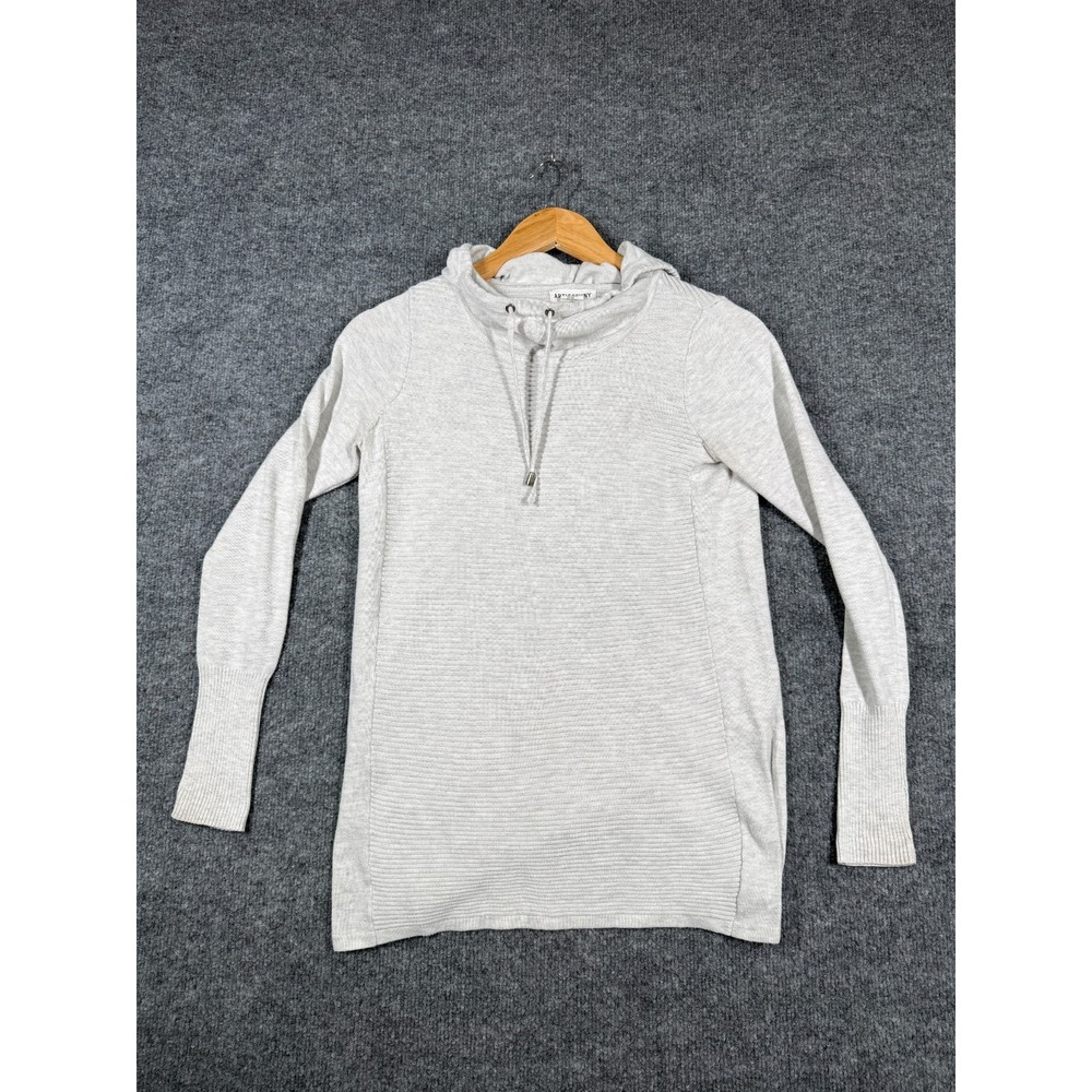 Artisan NY Hooded Sweater Women XS Gray Ribbed Knit Cotton Side Slits Minimalist
